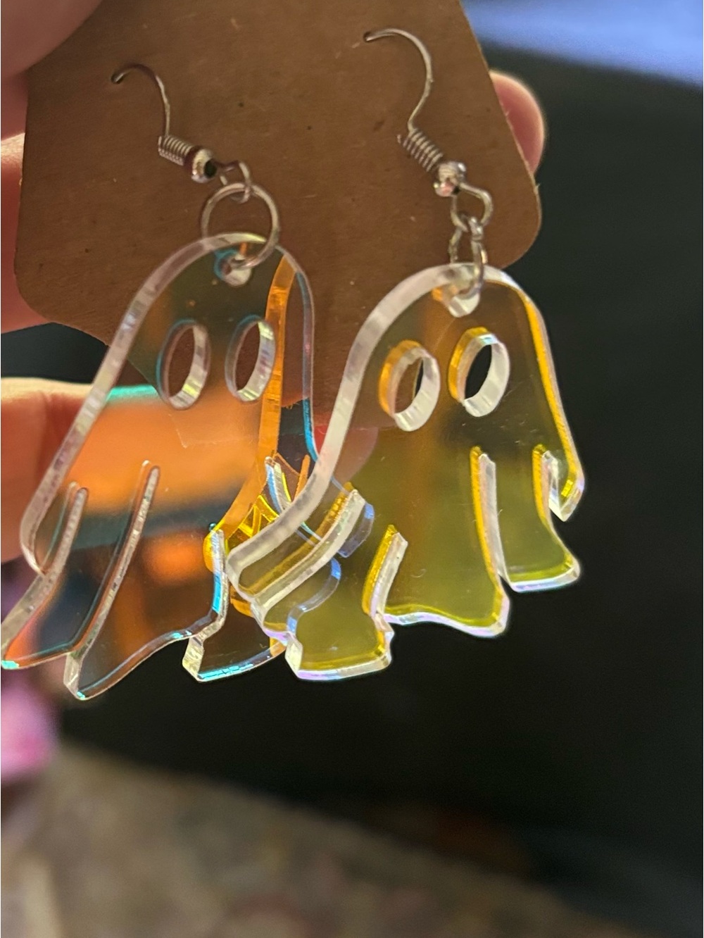 Holographic colored ghost earrings